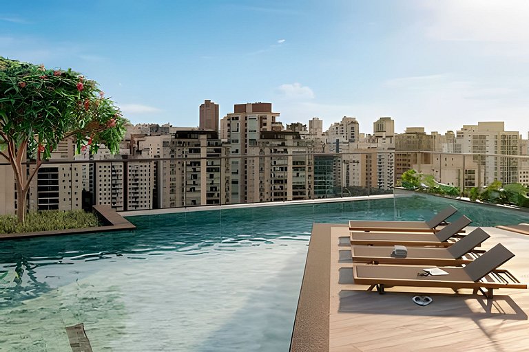 Studio com piscina rooftop ao lado do Allianz 1408