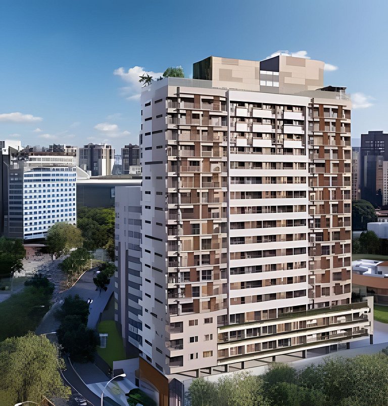 Studio com piscina rooftop ao lado do Allianz 1408