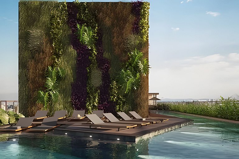 Studio com piscina rooftop ao lado do Allianz 1408